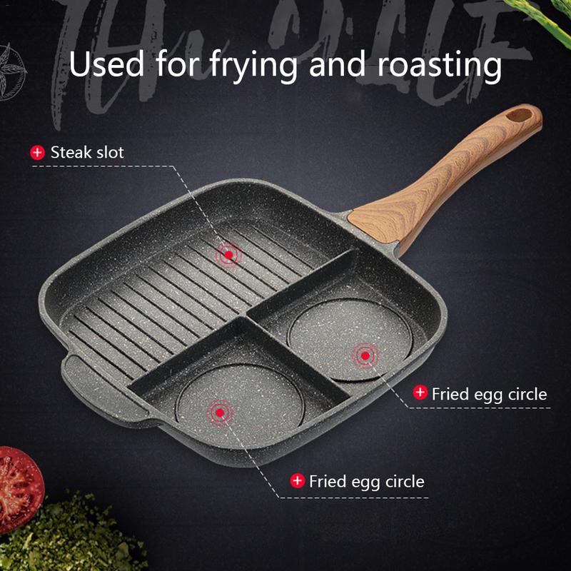 steak slot, along with 2  fried eggs circles you can cook veggies. Maifanshi fried steak pot multi-function household omelette pan pan induction cooker non-stick pan