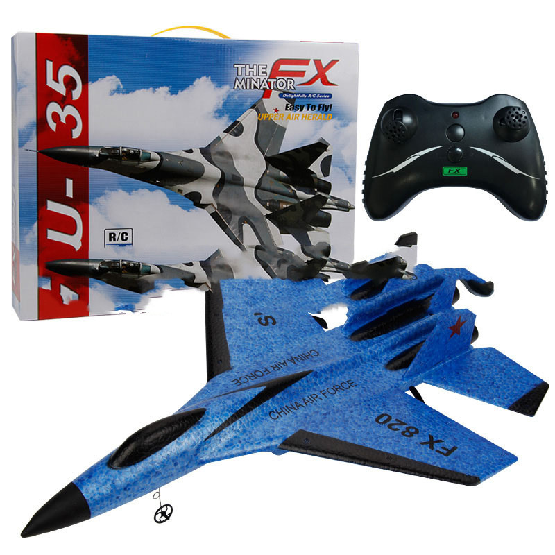 Blue Version of The RC Plane  with remote control and the box it comes with when purchased