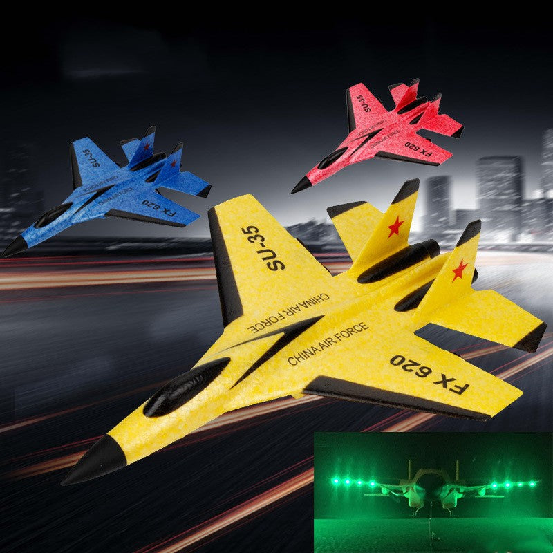 All three of he RC Airplane Blue Yellow and Red soaring the skies, and they have lights during night flights